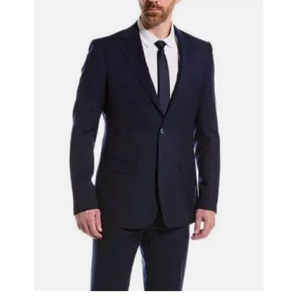 Zanetti Made in Italy Black 2 Button 80% Wool Blazer NWOT Size 46 Long - Picture 1 of 7